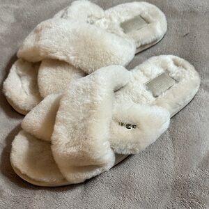 UGG Cream Fuzzy Slippers